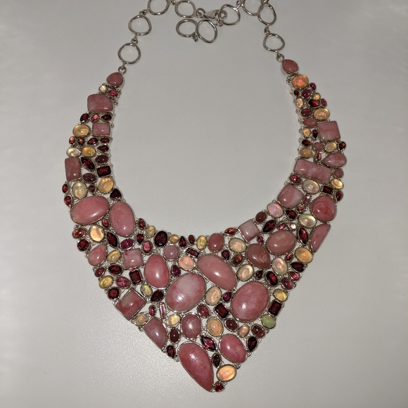 Pink Opal, Ethiopian Opal, Rhodolite Multi-Gemstone Necklace - Picture 3 of 16